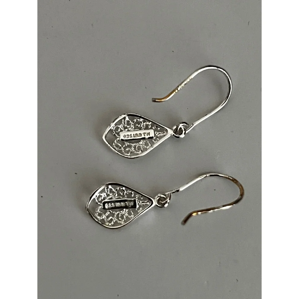 Sterling Silver 925 Filigree Teardrop Hook Earrings‎ Dangle Boho Lightweight NWT